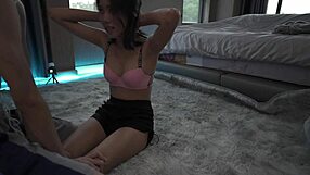 Asian babe rides doggy and gets cum on ass