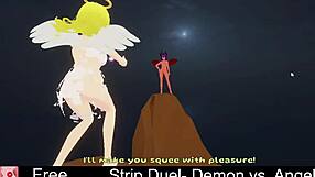 Erotic game of strip poker between a demon and an angel