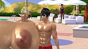 Giant-titted resort owner rides hard in oiled cowgirl action
