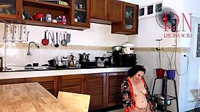 Hey, pantyhose housewife, cooking naked in kitchen today?