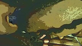 Dildo and tongue tag team on wet ebony pussy