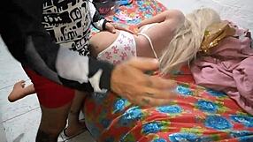 Blonde Teen Uses Sex Toy in Ass from Side, Entering Everything