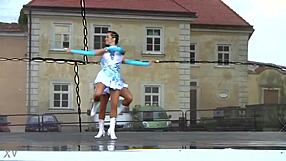 Two Nice Majorettes Perform Cheer