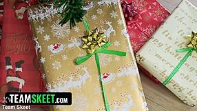 Blonde Babe Licks Balls and Sucks Sloppy Blowjob, Spanking Big Tits and Ass to Christmas Orgasm