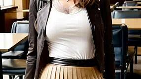 Student Receives Art Instruction In Leather Skirt Upskirt