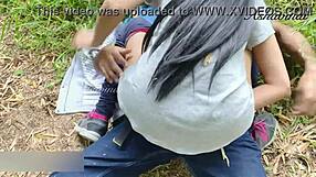 Her juicy pussy makes me cum in public park