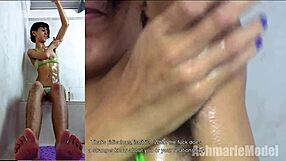 Young Brunette Oils Her Hairy Pussy, Wondering Why Not Shave