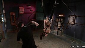 Bent over busty babe ass caned in bondage