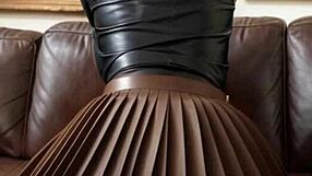 Student Receives Art Instruction In Leather Skirt Upskirt