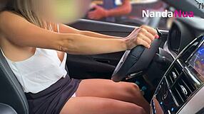 My naughty wife flashed her breasts and teased a gas station attendant. Her public display was daring.