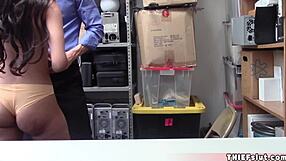 Petite brunette teen caught in the act at the shop