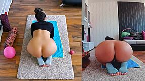 Intense naked yoga session, milf spreading ass, what happens?