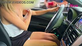 My naughty wife flashed her breasts and teased a gas station attendant. Her public display was daring.