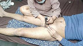 Stepmom helps trim my hair.