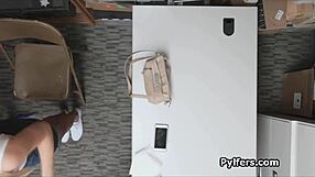 Sec guard bangs perky blonde teen at work.