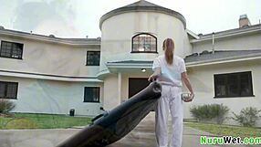 petite blonde teen prepares client for nuru massage