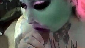 Slutty alien enjoys deepthroat sucking and licking dick.