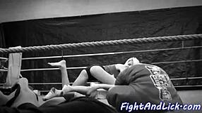 Watch this petite euro babe wrestle in a busty lesbian catfight!