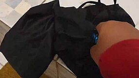 My friend's mom catches me masturbating with her thong and sucks me until I cum