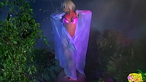 Playful blonde lesbian interacts with touching and playing