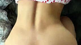 Couple enjoys morning sex with cum on petite body