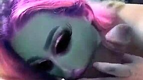 Slutty alien enjoys deepthroat sucking and licking dick.
