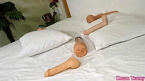 transsexual blonde bella atrix playing with her cock and toys.