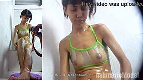 Young Brunette Oils Her Hairy Pussy, Wondering Why Not Shave