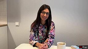 nerdy girl with glasses is a nympho loving sperm on face in public