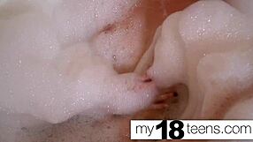cute teen 18+ babe masturbates in bath with close up pussy orgasm