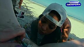 Amateur friends having hardcore sex on the beach in public