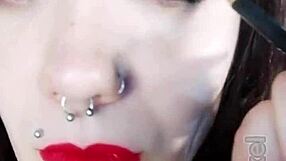 Backstage of hot brunette