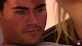 Blonde host seduces husband with stockings and leather, feeling intense passion