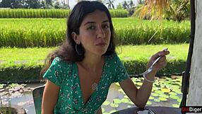 Hey, cumwalk in public cafe with sperm on face eating pasta