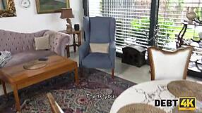 debt4k blue-eyed blonde housewife sucks and rides dick for debt