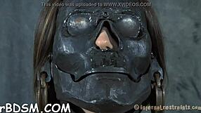 rough prod on bound chick's shaved pussy