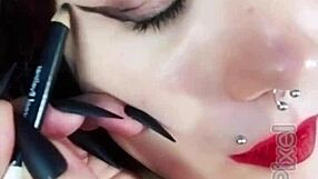 Backstage of hot brunette