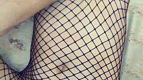 I slowly fucks my skinny wife's ass in mesh stockings, oh god...