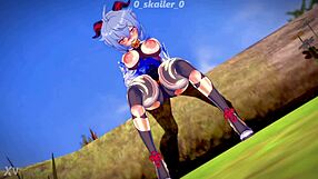 غانيو من جنشين إمباكت تتدلع ببزازها الكبيرة وطيزها في أنمي جامح