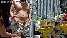 Neighbor catches latina milf in the kitchen with monster cock