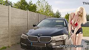 Feeling the thrill of titty fucking that busty bikini car wash hottie