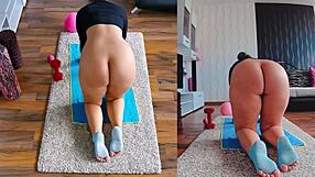 Get fit and frisky with dual cam naked workout, spreading that big ass! 💪🍑
