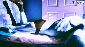 Winter relief: skinny guy stretches in briefs and socks