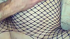 I slowly fucks my skinny wife's ass in mesh stockings, oh god...