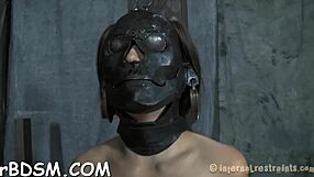 rough prod on bound chick's shaved pussy