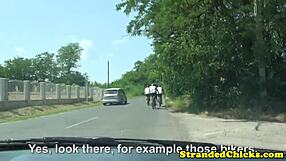 i'm hitchhikin' with this couple and they start fuckin' while i film it, blowjob and all