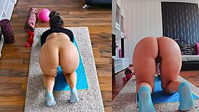 Get fit and frisky with dual cam naked workout, spreading that big ass! 💪🍑