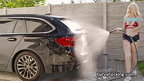 Feeling the thrill of titty fucking that busty bikini car wash hottie