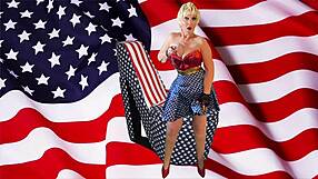 Granny Carmen celebrates US Flag Day with vibrator masturbation and cum