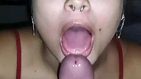 Beautiful Latina Teen Debora Prado Gives Intense Deep Oral Sex At Night With Piercing And Brown Eyes